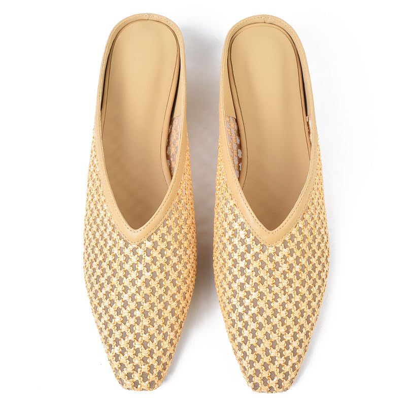 Image of Woven Mules for Women Slip on Comfortabke Metallic Slides Ladies Trendy Square Toe Hidden Wedge Mules