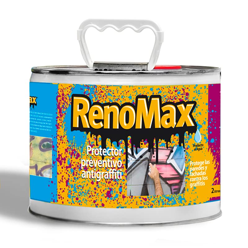 Renomax - Pintura Antigraffiti | Protector Preventivo Antigraffitis, Pinturas y Suciedad | Impermeabilizante Transparente Fácil de Aplicar, Efecto Rápido, Eficaz | Potente y Seguro para Fachadas | 2L