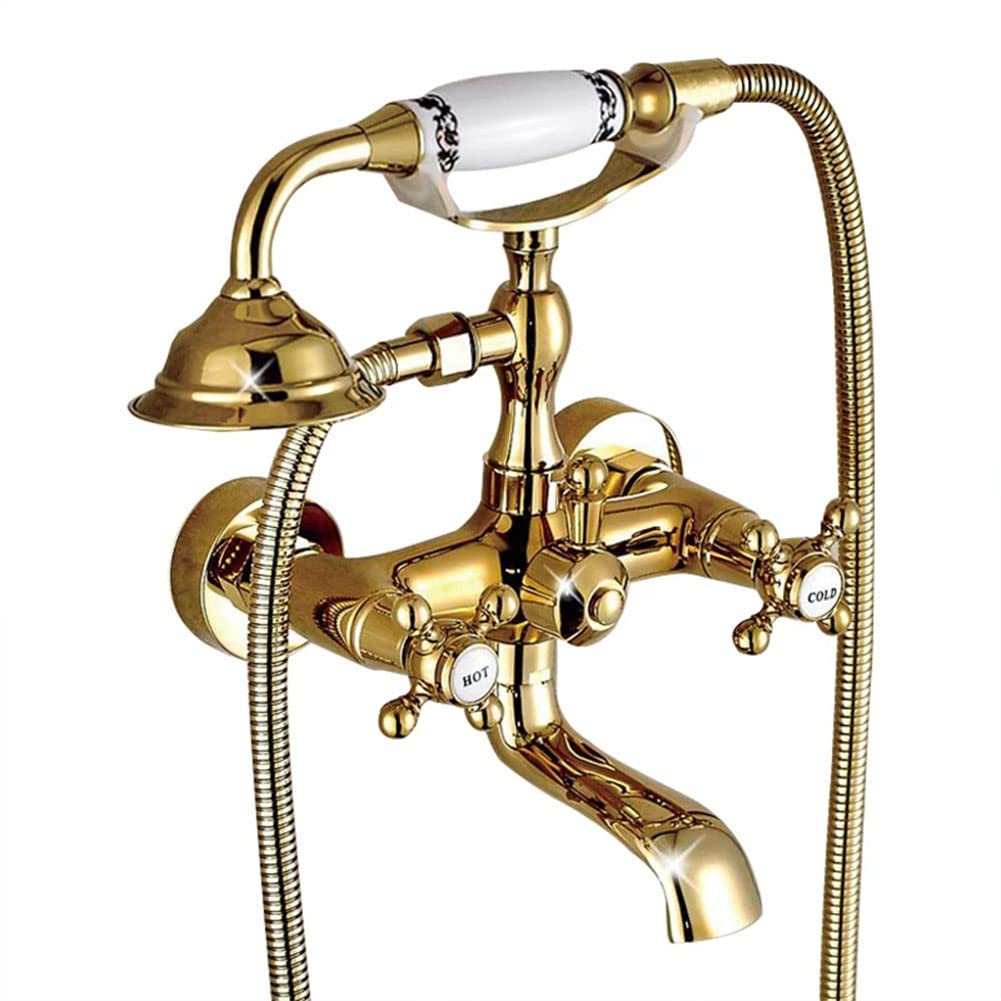SBCGFY Vintage Brass Bath Shower Mixer Tap - Wall Mounted Dual Handle Bathtub Faucet With Handshower & 1.5M Hose - Elegant D Finish For Bathroom Renovation,A
