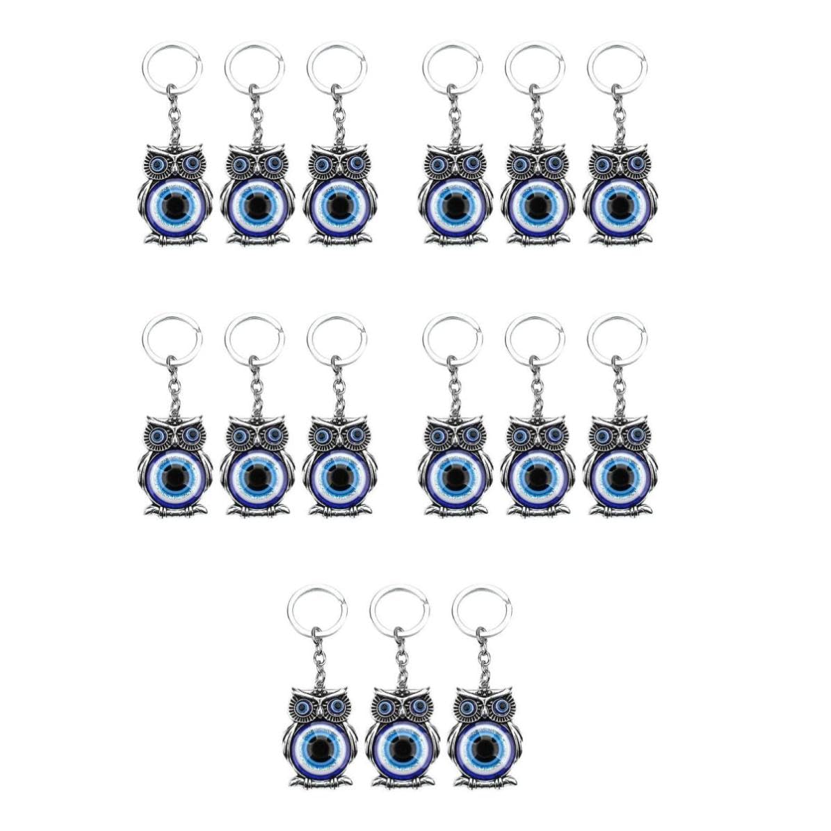 Operitacx 15 Pezzi Portachiavi a Forma di Gufo Blu in Lega di Zinco per | Accessori per Zaini e Borse, Pendente Leggero e Resistente, per Chiavi Auto e Uso Quotidiano