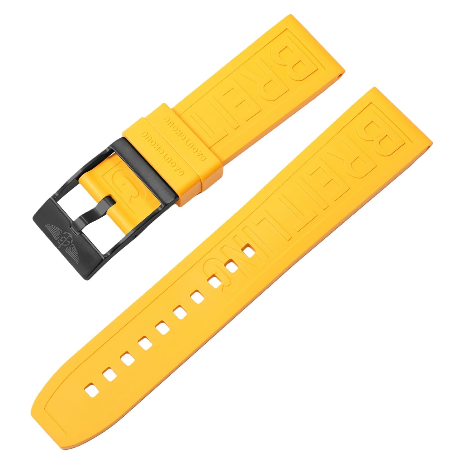 ROUHO Sweatproof Silicone Wristband Replacement Watchband Durable Rubber Watch Strap for Breitling Superocean Avenger-Yellow + Black Buckle 22mm
