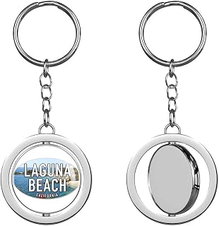 Oval Laguna Beach (California ca sea Coast Coastal Logo) Keychain Spinning Round Chrome Metal Key Chain