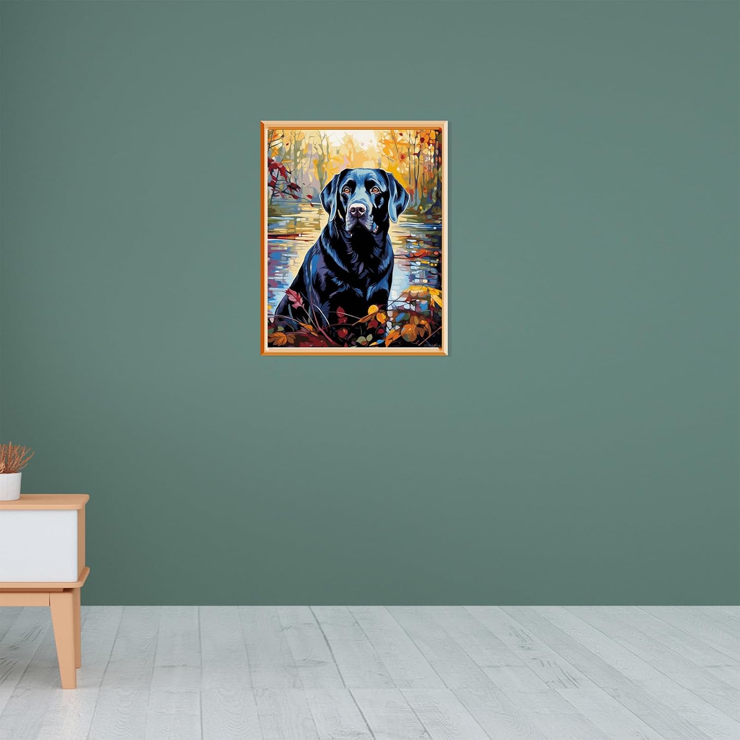 ZUVRDIAI Paint by Numbers DIY Canvas Oil Painting Kit for Adults with Paint Brushes and Acrylic Paints, 16 X 20 Inch, Black Labrador Dog by The Lake