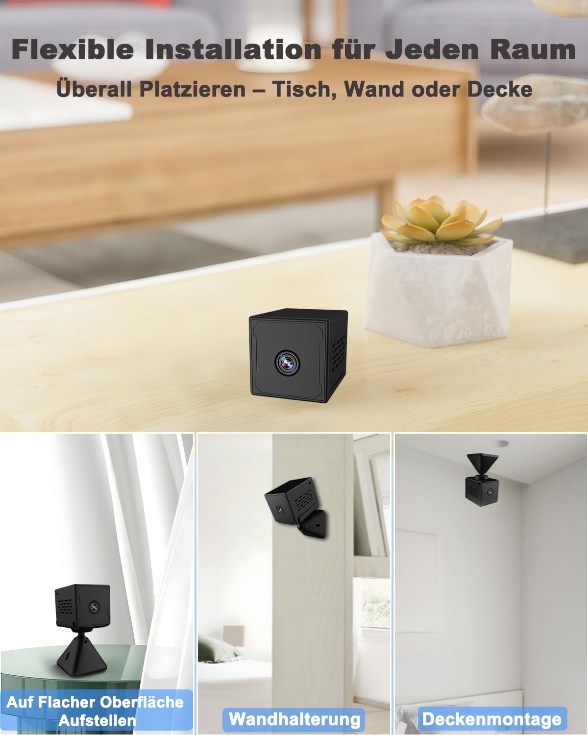 Mini Kamera, 4K Full HD Überwachungskamera Innen, 3 modes:WLAN/AP Hotspot/Überwachungskamera ohne WLAN, Nachtsicht, Bewegungserkennung, 2000mAh Lange Standby, Kamera Überwachung Innen/Außenbereich