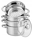 Zilner Dampfgarer Set - Topf Set 5-teilig - 22 cm - 3x Dämpfeinsatz und Glasdeckel - für alle...