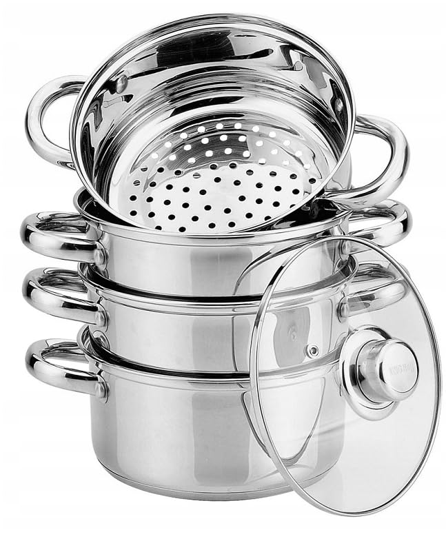 Zilner Dampfgarer Set - Topf Set 5-teilig - 24 cm - 3x Dämpfeinsatz und Glasdeckel - für alle Herdarten - Dampftopf für gesundes Dünsten