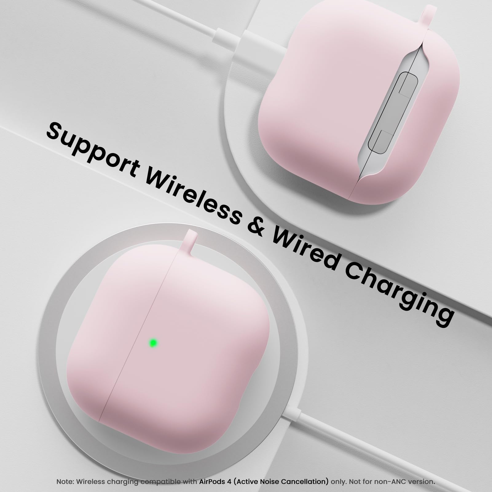 ORNARTO Silikonowe etui do AirPods 4 - różowe | 2-częściowe etui silikonowe z 2-warstwową strukturą, ochroną przed wstrząsami, smyczą i narzędziem do demontażu