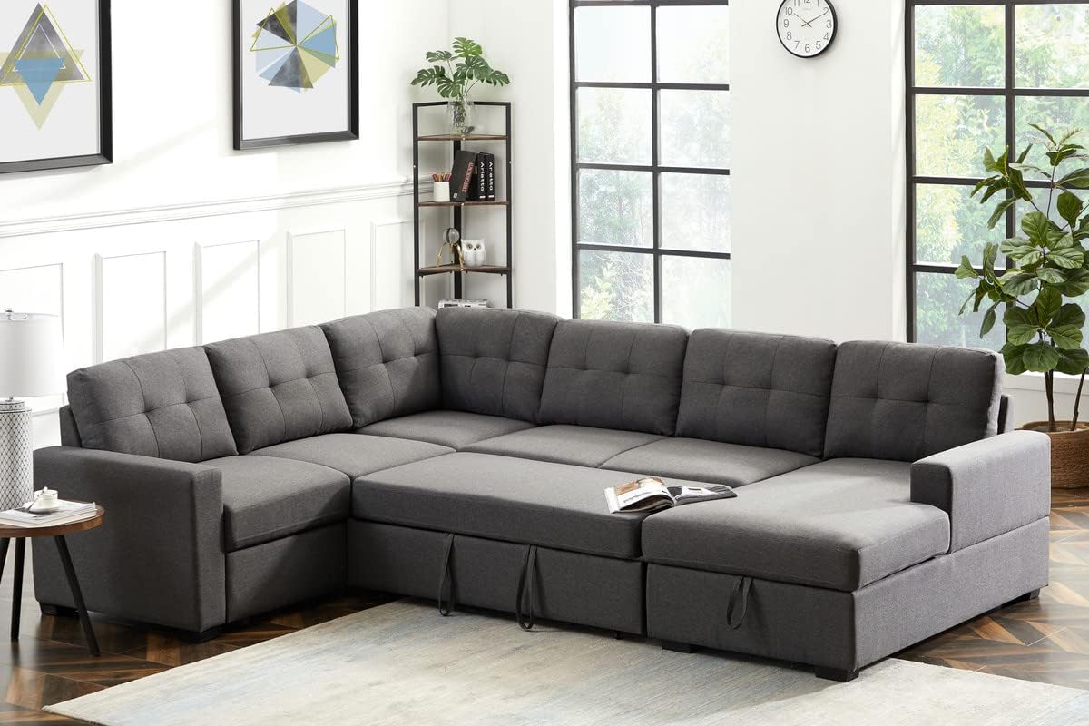 Amazon.com: ERYE Tufted Upholstered U-Shaped Sleeper Sectional Sofa ...