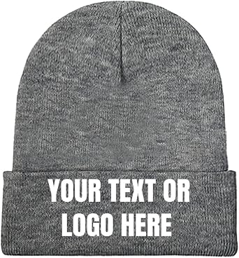 Custom Knit Beanie Hat Your Design Here, Customize Logo Text for Mens Womens