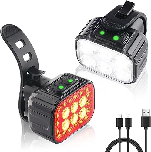 Juego de luces de bicicleta ultra brillantes, luces de bicicleta recargables por USB para montar por la noche, luz delantera y trasera, luz LED para