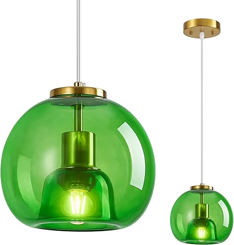 Miniatura 28 de Luces colgantes de vidrio rojo para isla de cocina, lámpara colgante dorada, lámpara colgante de globo de vidrio, iluminación colgante moderna para