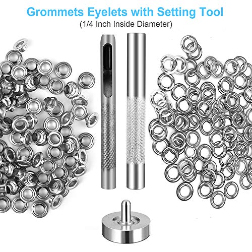Uubaar 100 Sets Grommet Kit, Thickened Grommets Eyelets 1/4 Inch, Silver Metal Eyelet, Grommet Tool Kit For Leather, Fabric, Tarp, Shoes, Clothing, With 3Pcs Installation Tools #TOP6