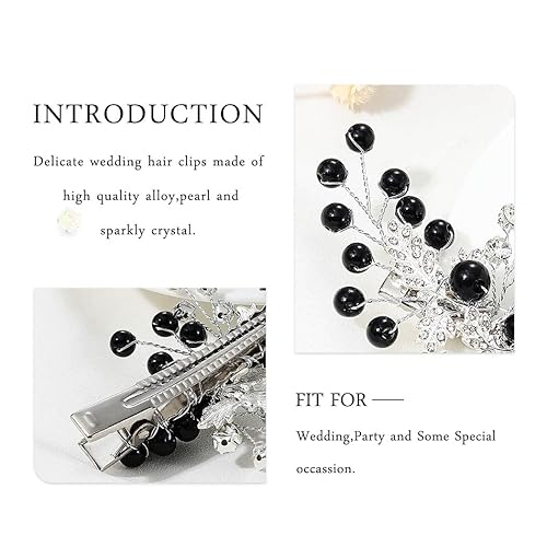 Miniatura 3 de Casdre Pinzas para el pelo de novia de cristal plateado, accesorios para el cabello de boda, pieza de pelo de hoja para mujeres y niñas (C negro)