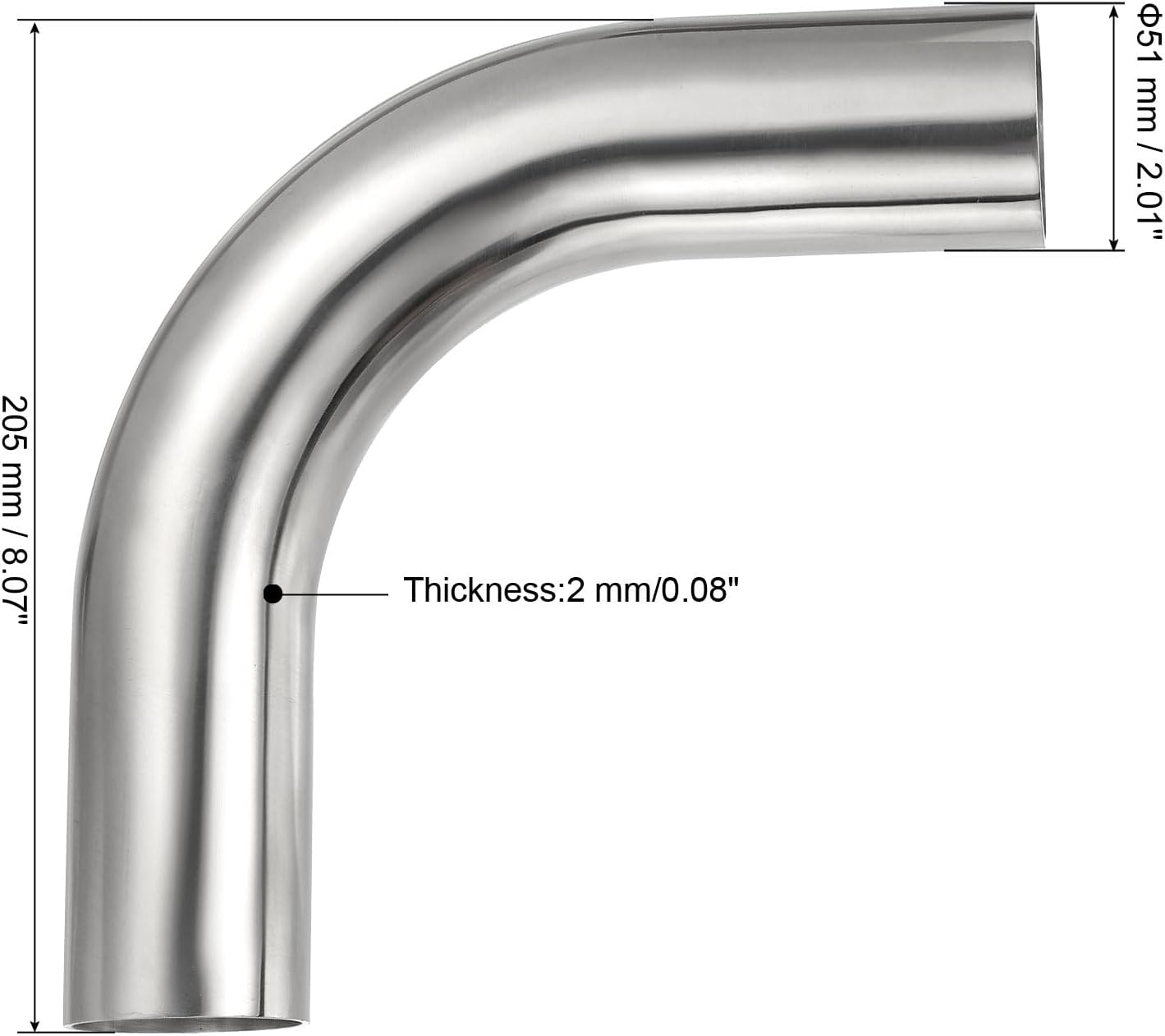 PATIKIL 90 Degree Sanitary Extended Pipe, 2inch OD Mandrel Bend Elbow Exhaust Pipe Straight Connector 304 Stainless Steel Extended Pipe for Welding Modified Stair Handrail HVAC