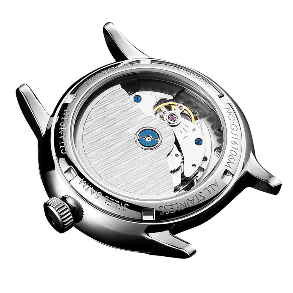 Guanqin Herren-Armbanduhr, Vintage, automatisch, selbstaufziehend, mechanisch, Saphirglas, Business-Kalender, Energiereserveanzeige, wasserdicht, Edelstahl, Lederarmband