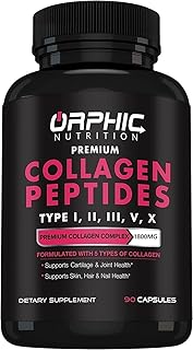 ORPHIC NUTRITION Collagen Peptides Capsules for Women,1800mg Multi Collagen Pills Types I, II, III, V, X - Supports Digestive Health Maintaining Strong Joints, Tendons, Ligaments and Muscles* 90 Caps