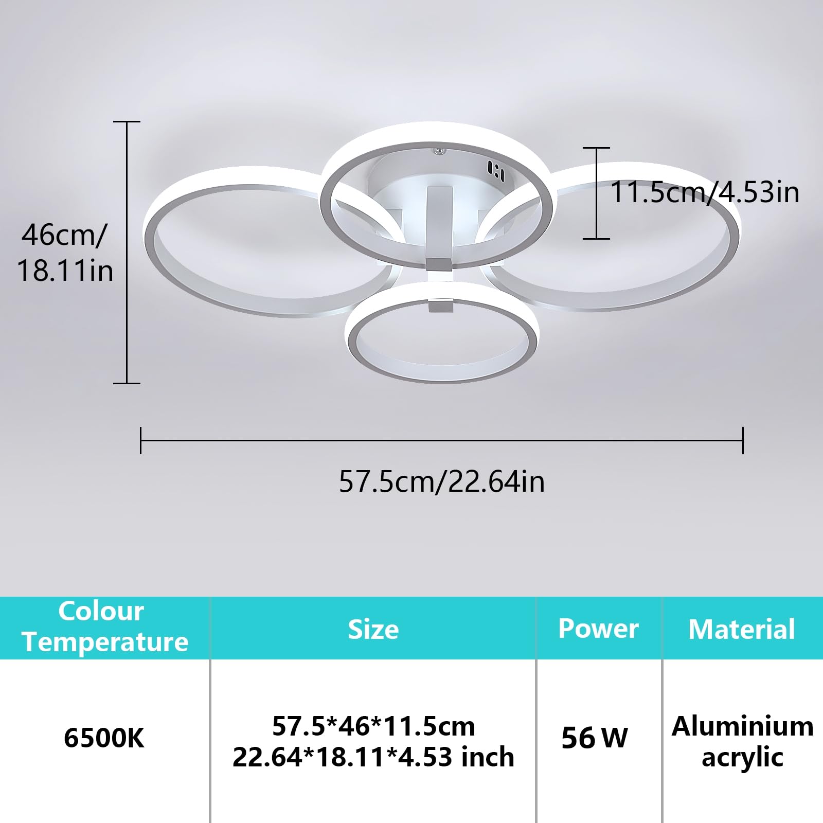 Plafonnier LED Moderne 56W, Lampe de Plafond Rond