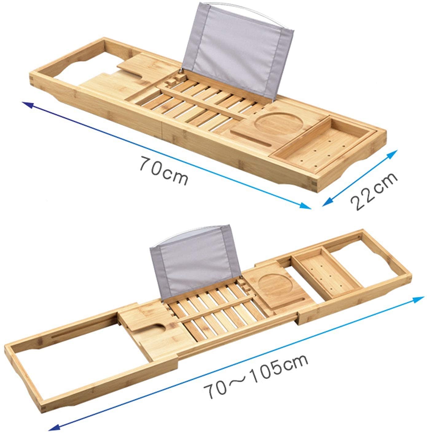 Scaffale per vasca da bagno in bambù per vasca da bagno, mensola retrattile antiscivolo per vasca da bagno (70 x 22 cm)