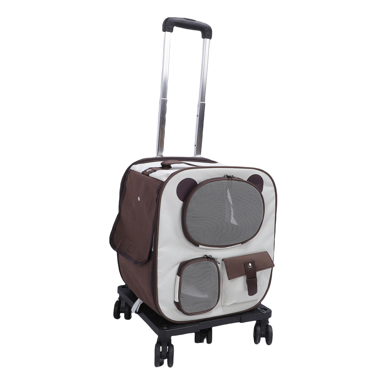 Mochila Transportín para Mascotas con Ruedas 2 en 1 Ventana Transpirable Bolsa Porta Perros con Ruedas Portátil de Gran Capacidad para Viajes en Avión Viajes por Carretera Tela (Marrón)