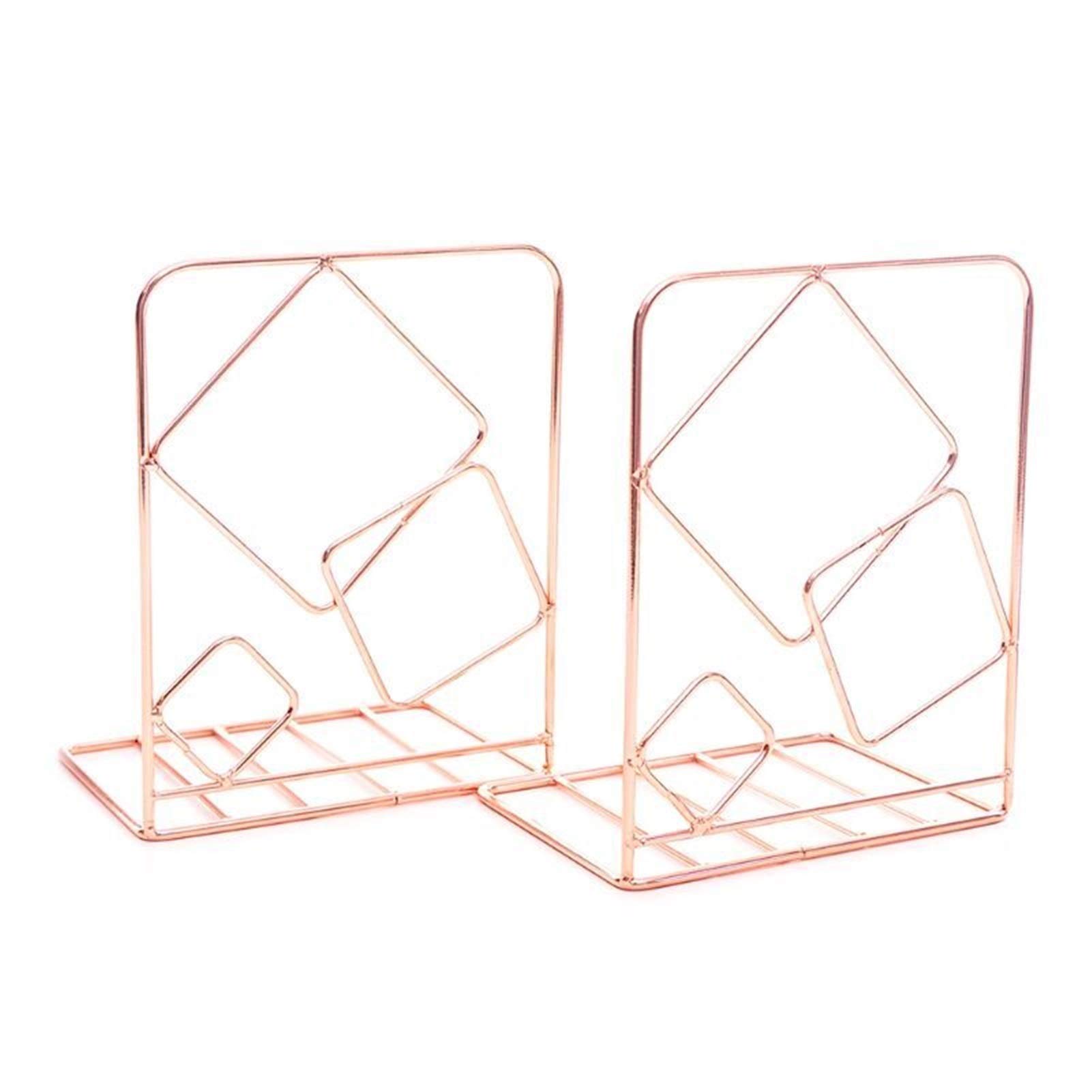 Serre-livres carrés en métal PXPA couleur or rose lot de 2 supports de livres