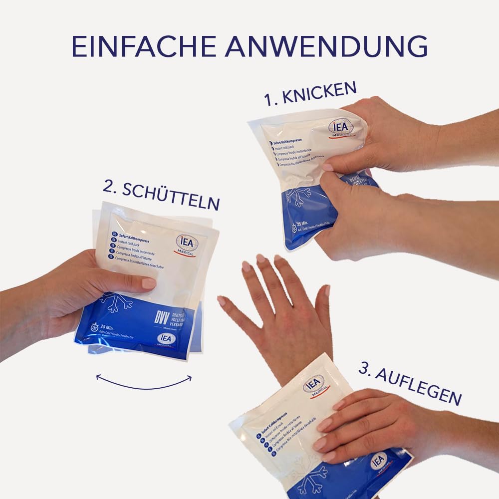 IEA Medical Runner Starter Set – 10 Sofort-Kaltkompressen, Kühlmanschette L & Pulsoximeter für Laufveranstaltungen, Sportverletzungen, schnelle Kühlung und mobile Erstversorgung