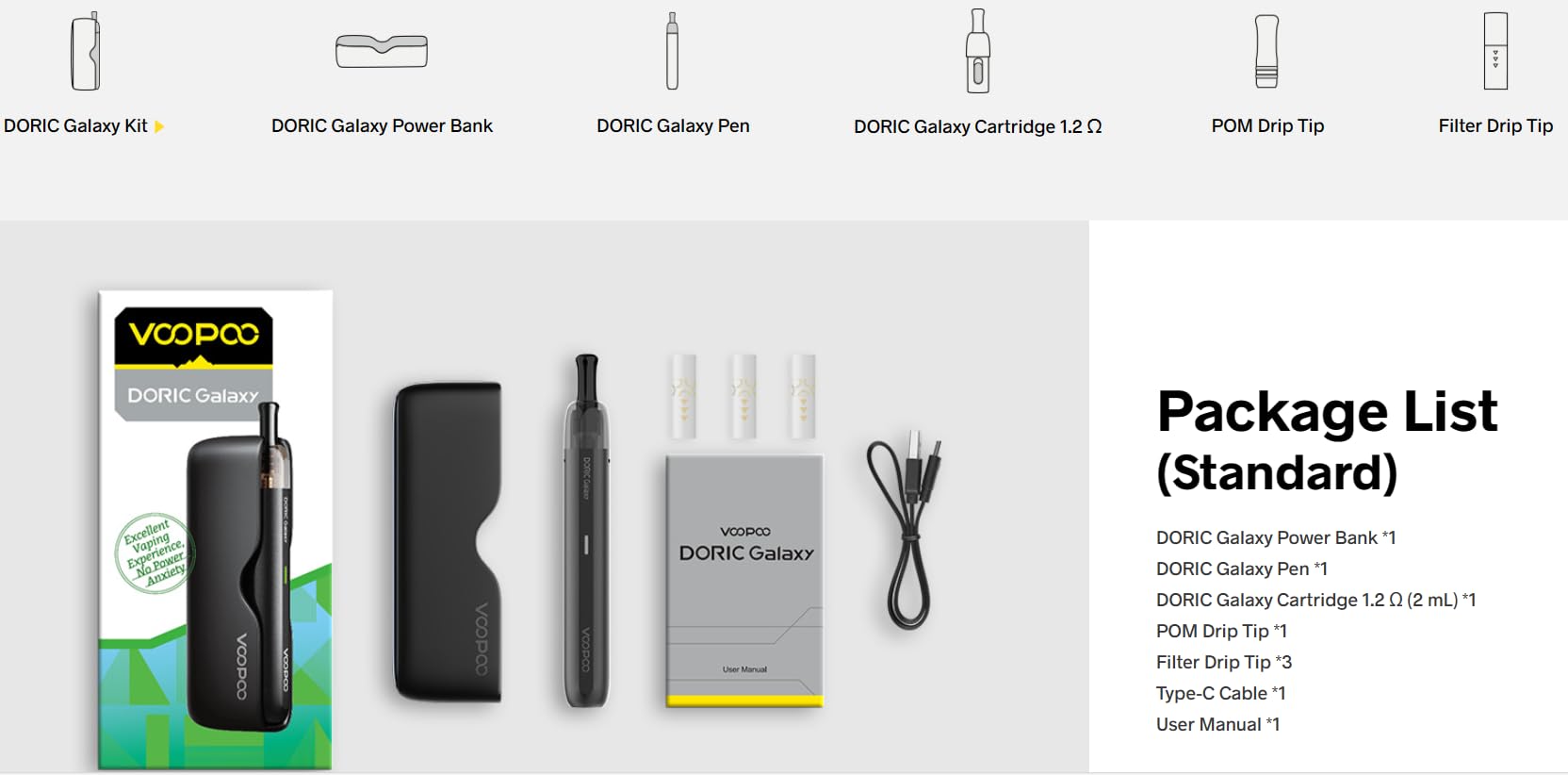 Doric Galaxy | VOOPOO Doric Galaxy Pod Kit 10W + batterie 500mAh + banque  d'alimentation rechargeable 1800mAh MTL E-cigarette - Sans nicotine :  Amazon.fr: High-Tech