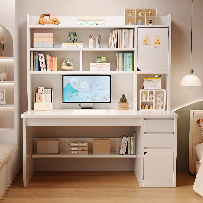 Scrivania semplice per computer con cassettiera e schedario, tavolo compatto per casa e ufficio con scaffalature, postazione di lavoro salvaspazio in stile moderno per la produttività