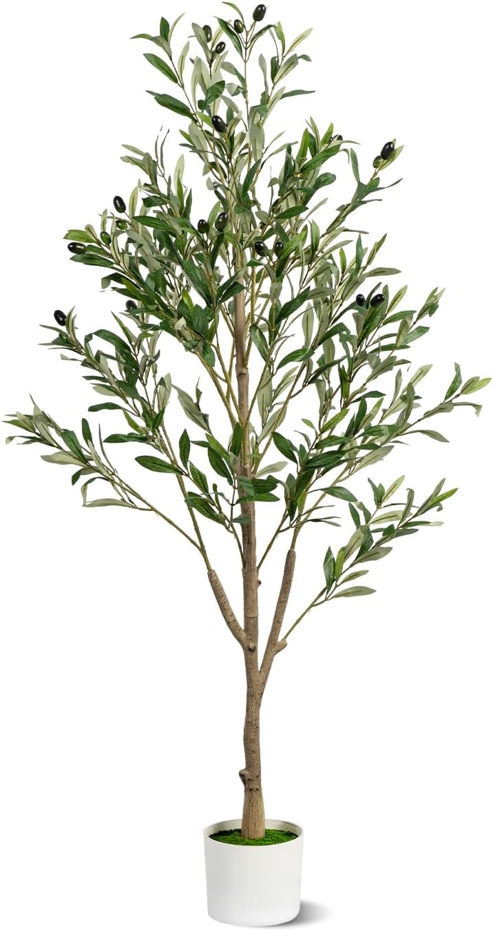 4FT Artificial Olive Tree, Indoor Faux Olive Tree Fake Potted Silk Olive Tree Plants with Lifelike Branches & Fruits for Home Office Decor