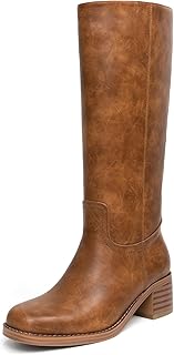 Women's Platform Knee High Riding Boots | Square Round Toe,Chunky Block Heel,Wide Calf,Pull‑on Design,Long Shaft,Campus Daily Boots