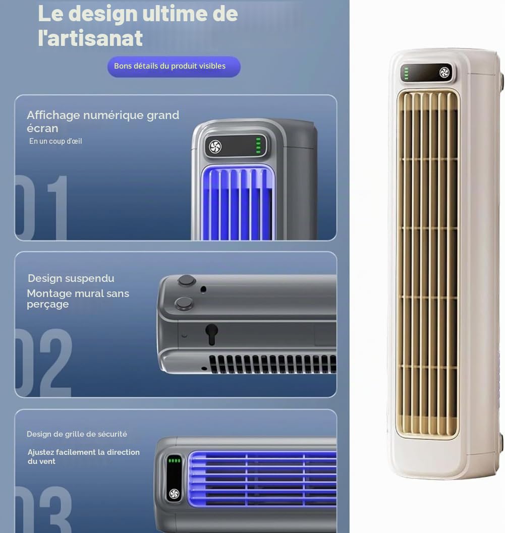 Briza Ac, Brizaac, Festberg Cooling Ace, climatisation murale sans appareil extérieur, ventilateur portable silencieux et économe en énergie, 3 vitesses (1 pièce)
