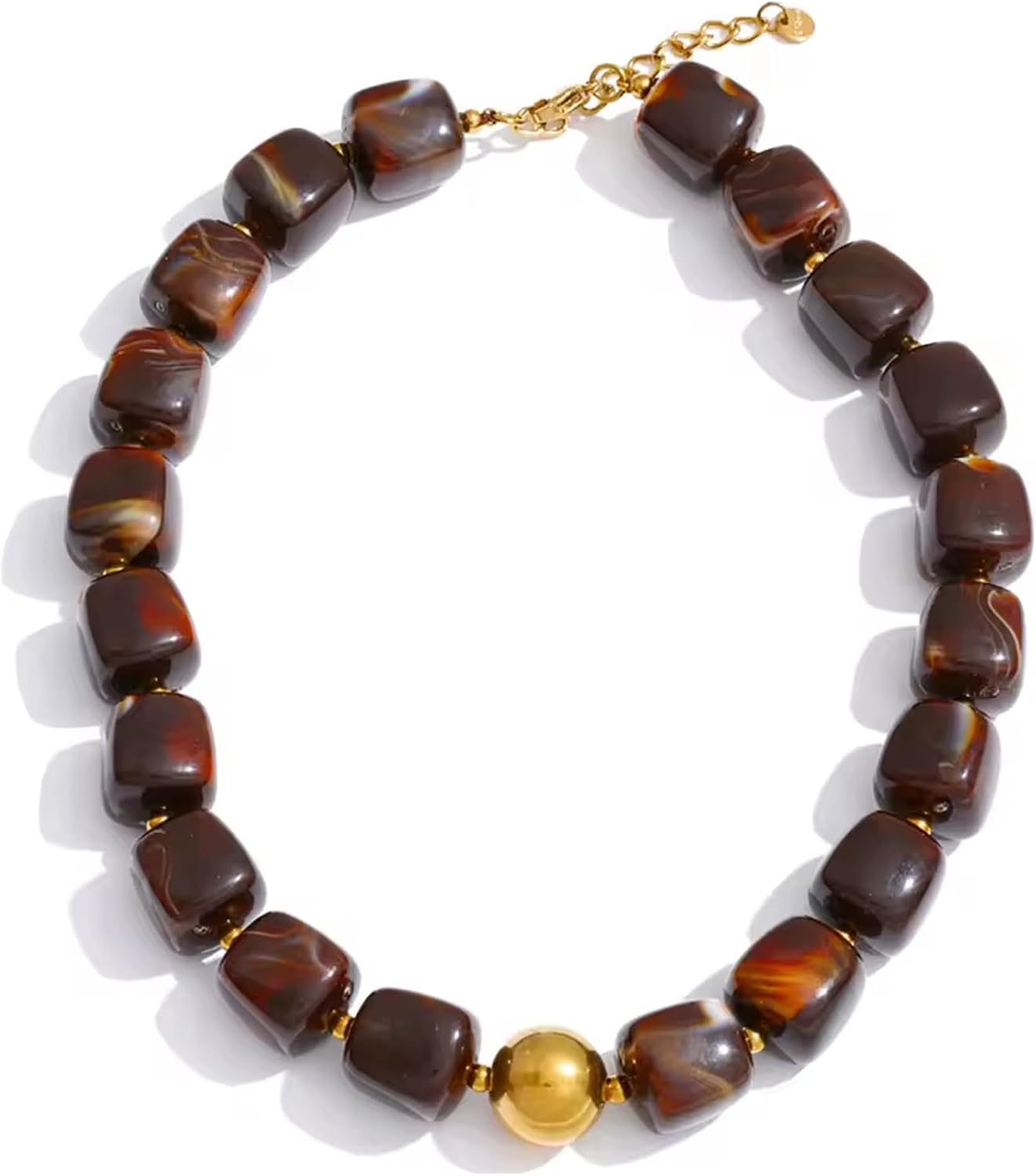 Mchic Colorful Beaded Choker Necklace for Women: Boho Large Square Acrylic Beaded Necklace Stainless Steel Adjustable Surfer Beach Strand Necklaces Summer Handmade Jewelry Gift for Women