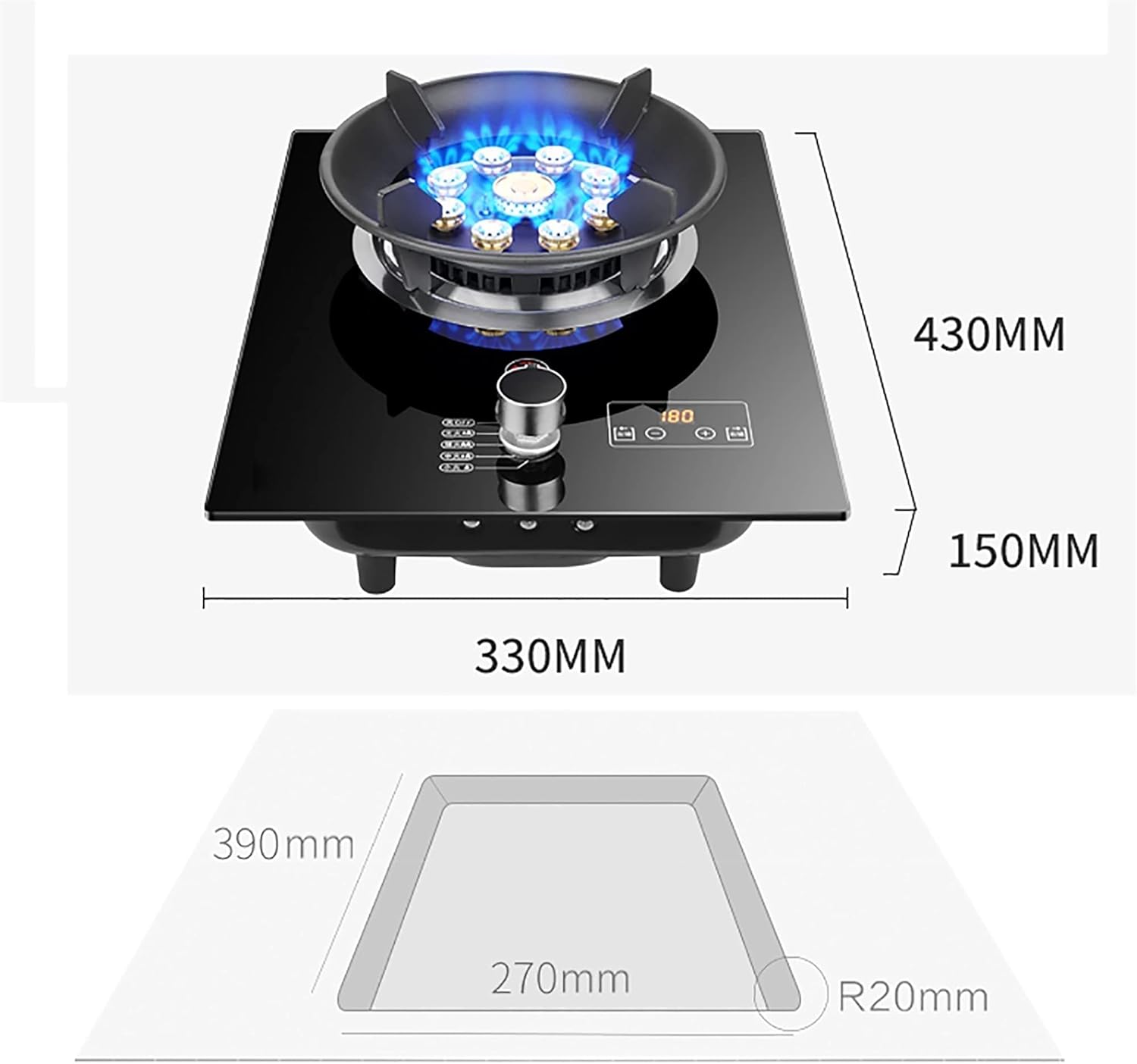 Gas Stove Gas Built-in Gas Cooktop Black Glass Cooker Hob 7.2KW Nine-Cavity Fierce Flame Burner [Energy Class A] (Color : C Size : NG) (B LPG)