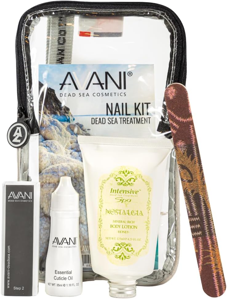 AVANI Dead Sea Cosmetics Women’s Premium Quality Nail Care Kit – Includes Cuticle Oil, Nail Buffer, Nail File, Mineral Moisturizing Body Lotion (9 OZ)