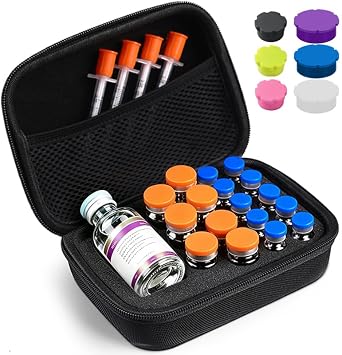 Peptide Case for Fridg,Travel & BAC Water - Sponge Insert Fits 10x3ml, 7x10ml + 1x30ml Bottles | Sponge Insert Holder for Syringes, Skin Prep Wipes, GLP-1 & Insulin Vials with Mesh Pocket