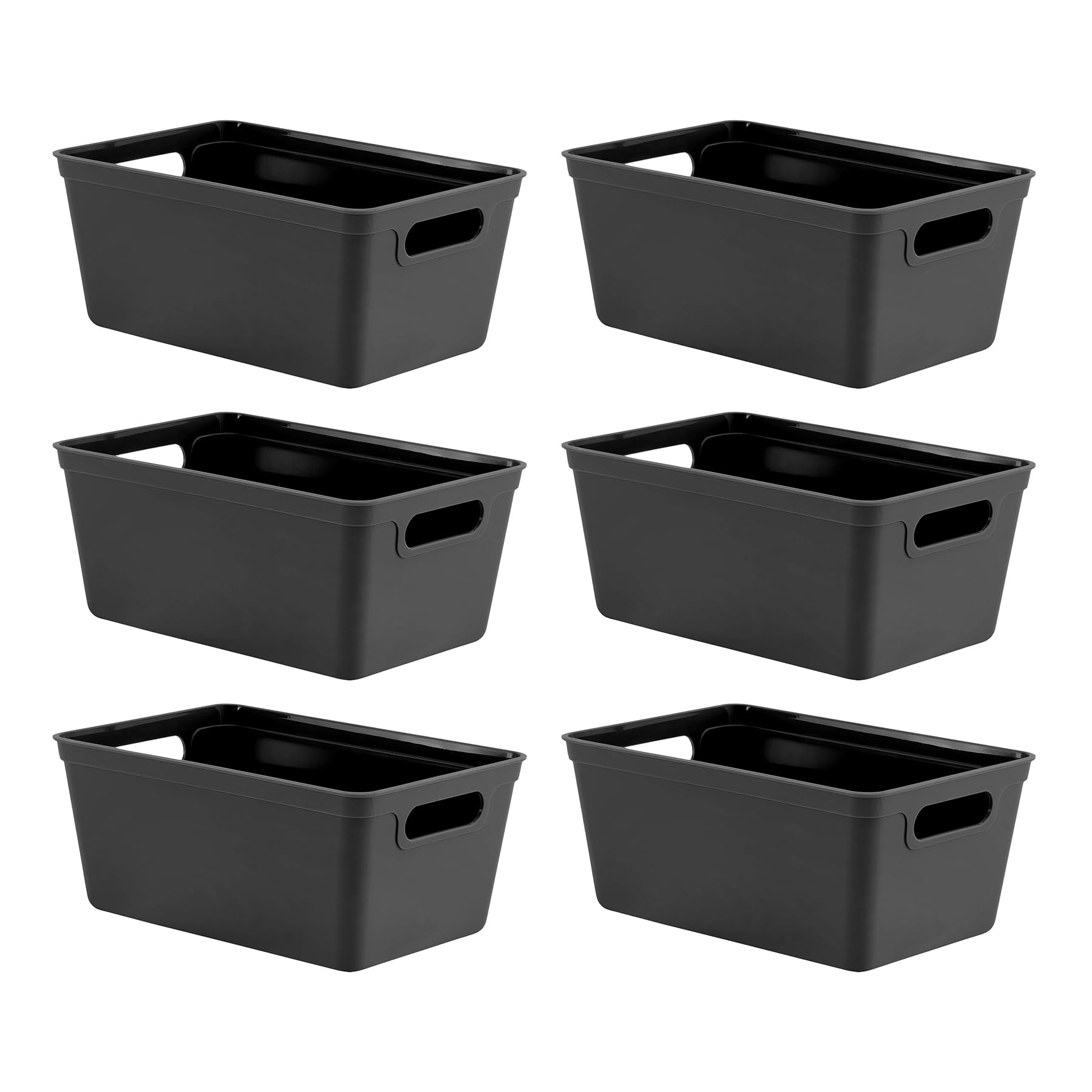 Simpa 4L Plastic Studio Organiser Trays with Handles - Set of 6 - Black