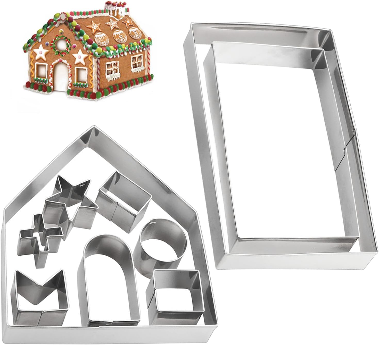 10 Piece 3D Gingerbread House Cookie Cutters, Gift Box Package Christmas Cookie Cutter Set