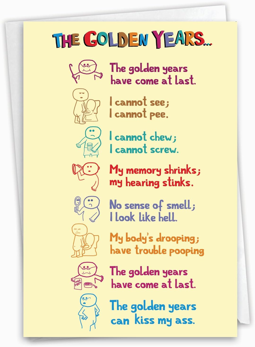 NobleWorks - 1 Funny Card for Birthdays - Grandparents Humor, Bday Notecard Stationery - Golden Years Birthday 0449