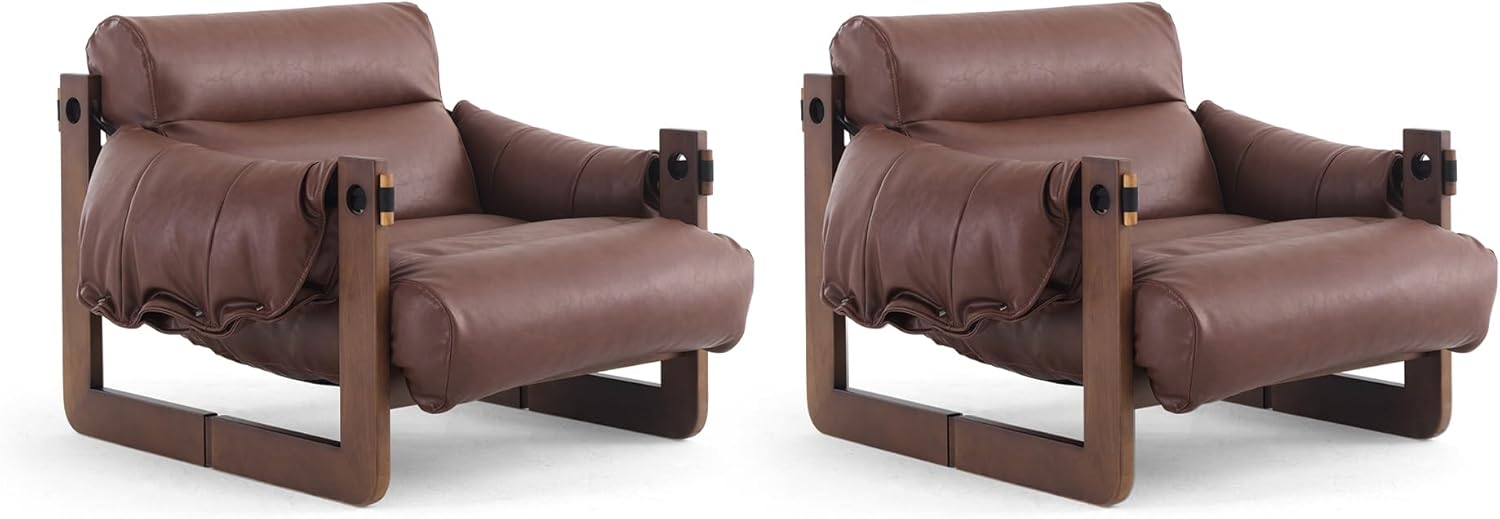 Vintage Solid Wood Frame Lounge Chair with Resilient Silk-Cotton Fill & Ergonomic Support for Living Spaces (Black, one Chair)