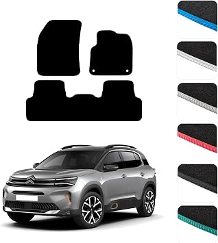 GCM - Car Floor Mats for Citroen C5 Aircross 2019+ Full Coverage Floor Protection - Anti Slip & Fit Car Mat with Clips Easy to Clean Car Carpet for All-Weather- Blue Edging, Carpet