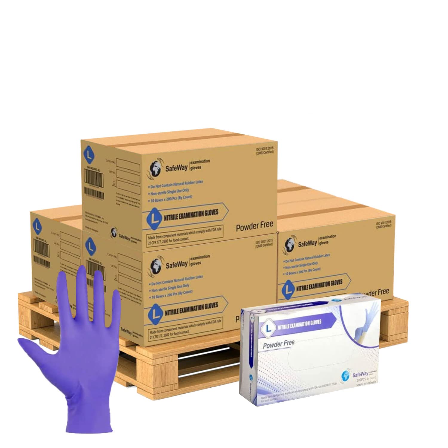 SafeWay Nitrile Gloves, 10000 Ct, Large, Powder-Free, Latex-Free, All-Purpose, Professional Disposable Gloves with Textured Fingertips for Medical Use, Food Prep, Cleaning, Tattoo & More