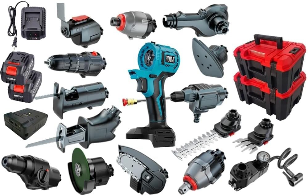 15-in-1 Cordless Power Tool Combo Kit, Multi-Functional Brushless Power Tool Combo Kit, 2-in-1 Hedge Trimmer, Woodworking Tool Kit with Tool Boxes, Used for Homes and Gardens