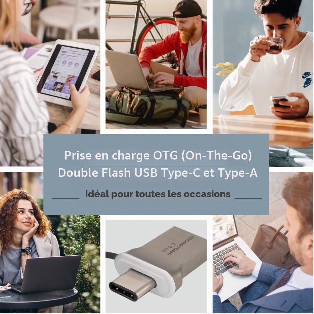 GIGASTONE 256Go Clé USB Nano Luxus Flash, Z50 USB 3.2 Gen 1, 2-en-1 Type-A & Type-C, 100Mo/s Ultra Rapide, Plug & Play pour Smartphone/PC/Mac/TV/Voiture, USB 2.0/3.0/3.1 Compatible