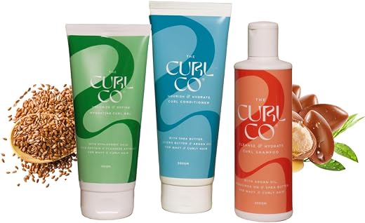 The Curl Co Curly Hair Care Set, Shampoo 200g + Conditioner 200g + Hydrating Curl Gel 150g, Sulfate-Free