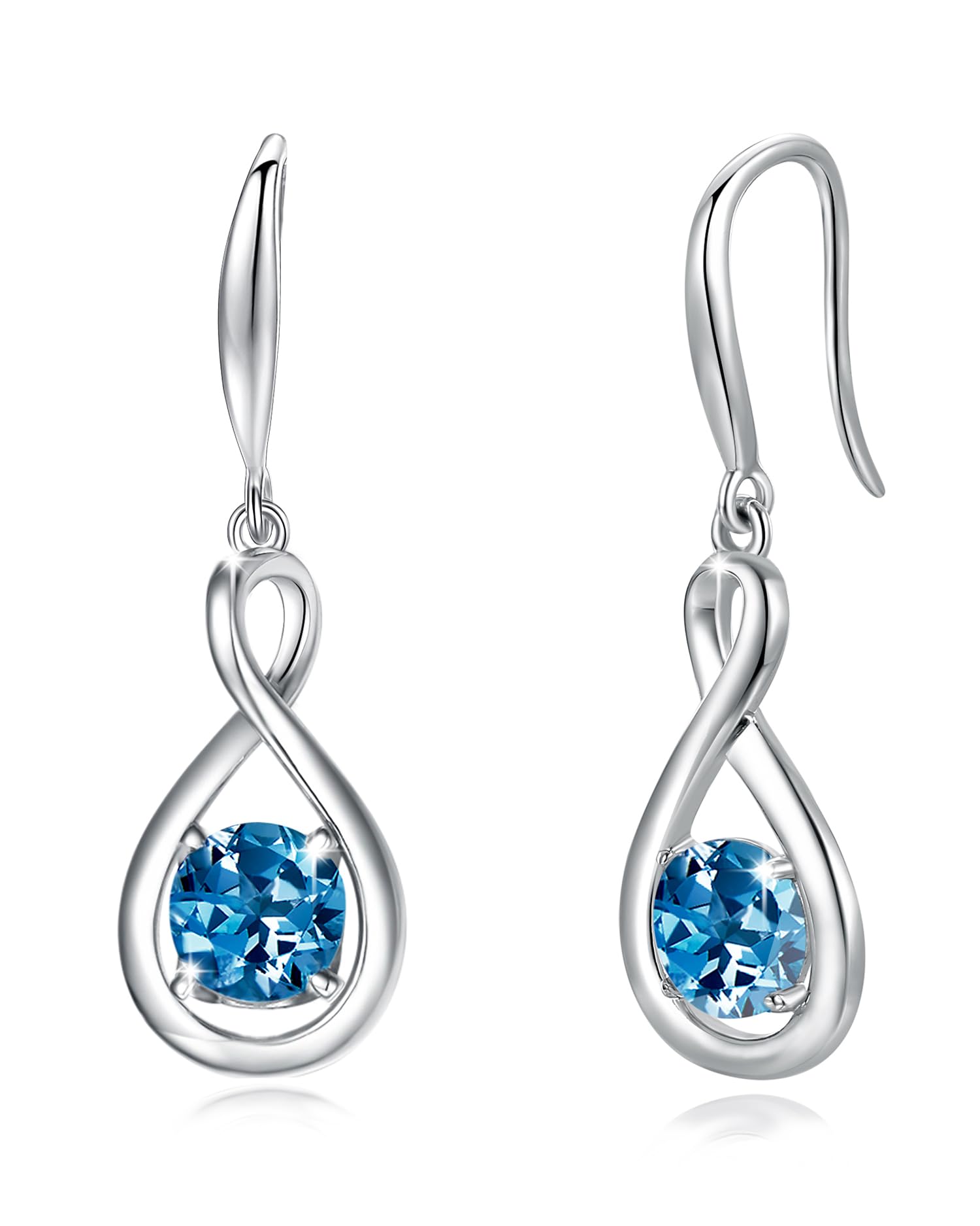 Dangle Drop Earrings 925 Sterling Silver Dainty Infinity Round Gemstone Birthstone Jewelry Birthday Gifts for Her Women