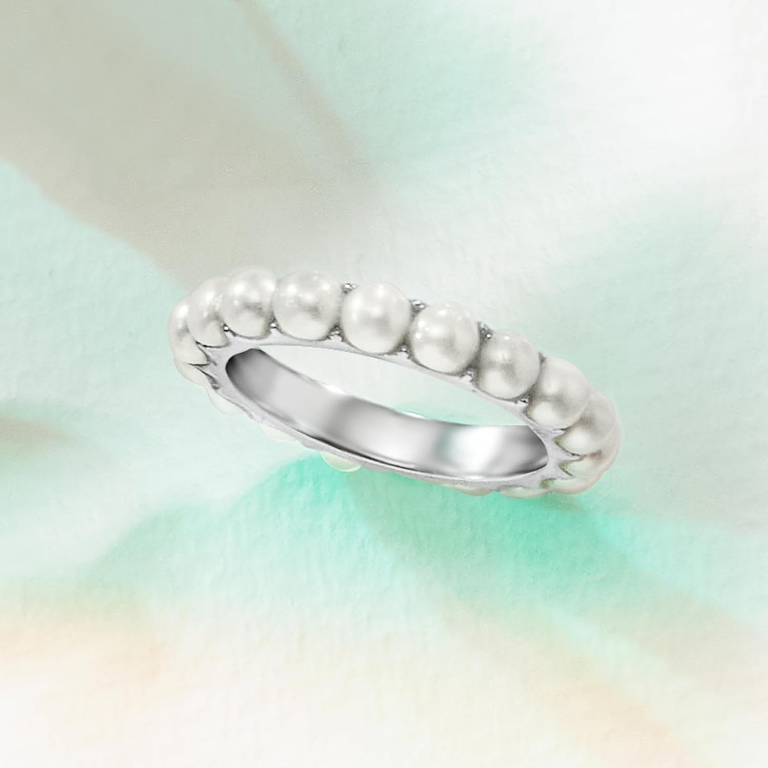 Ross-Simons 3.5mm Cultured Pearl Eternity Band in Sterling Silver. Size 6