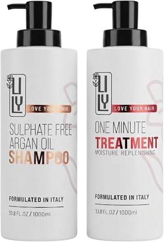 Lily Argan Oil Shampoo & One-Minute Treatment Twin Pack, Sulphate-Free Repair for Dry, Frizzy & Colour-Treated Hair, 2 x 1L