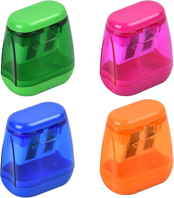 ZYFC Pencil Sharpeners, 4 Pcs Manual Pencil Sharpeners, Colorful Compact Dual Hole Pencil Sharpener, Plastic Colorful Pencil Sharpeners with Lid for Kids Students School Office Supply