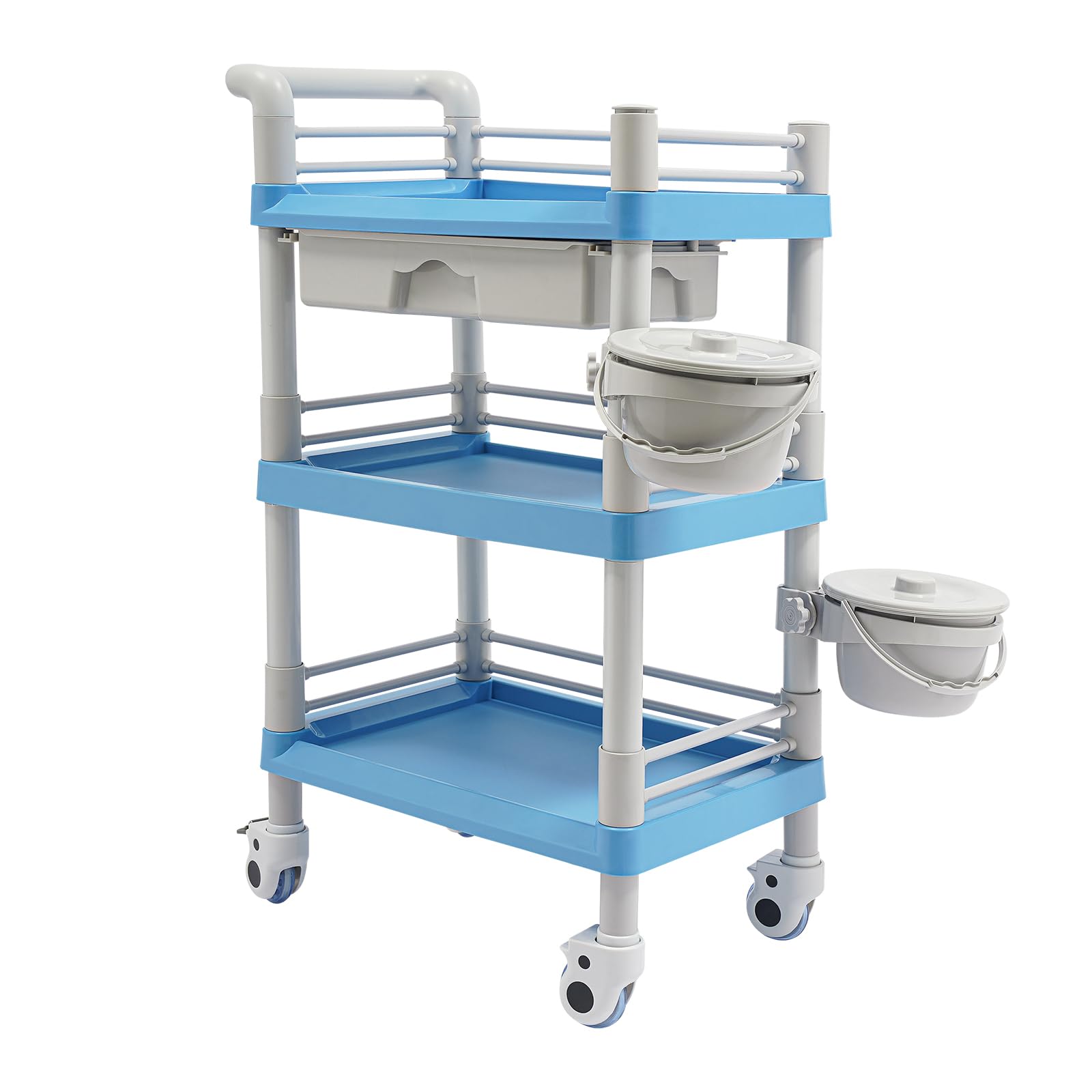Mobile Medical Trolley Cart 3-Tier Professional Beauty Organizer with Lockable Wheels, Salon Storage Cart Utility Cart for Hospital Dental Clinic Home Beauty (Blue)