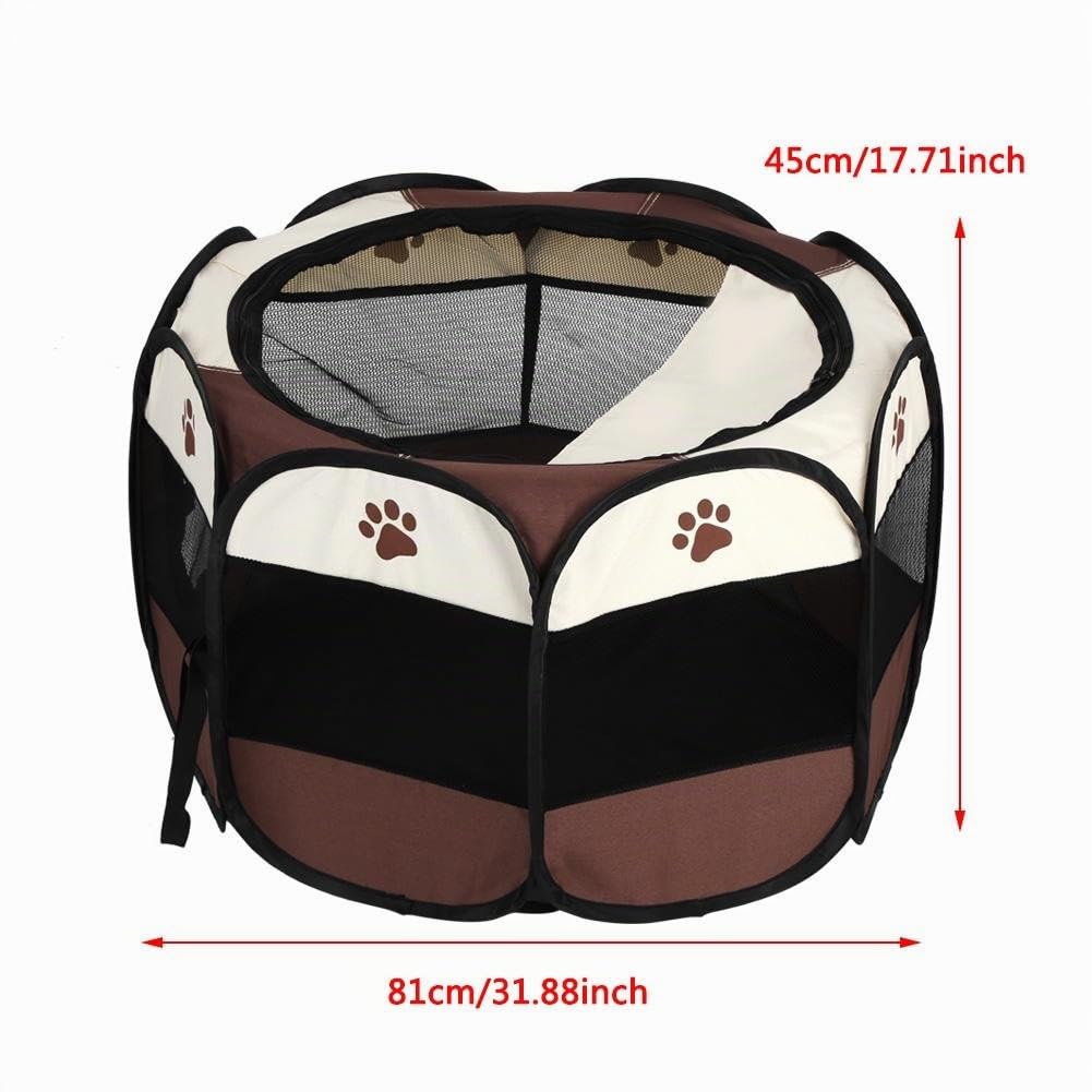 Oxford Welpenlaufstall, Tierlaufstall für Hunde Hasen Meerschweinchen mit Tür, faltbar Waschbar Eckig 81 x 45cm,Coffee