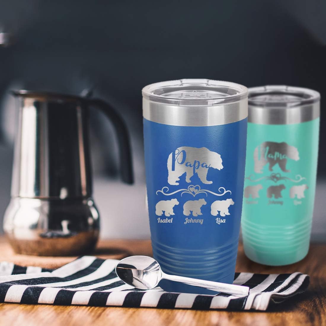 Customized Mama or Papa Bear Plus Kids 3D Laser Engraved Personalized Polar Camel 20 oz. Vacuum Insulated Tumbler Mug with Clear Lid Mother's Day Father's Day For Him For Her (Red Mama Bear)